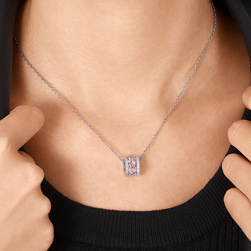 Gnoce Pink Swan Drum Pendant Necklace Platinum-plated Silver Blend_5