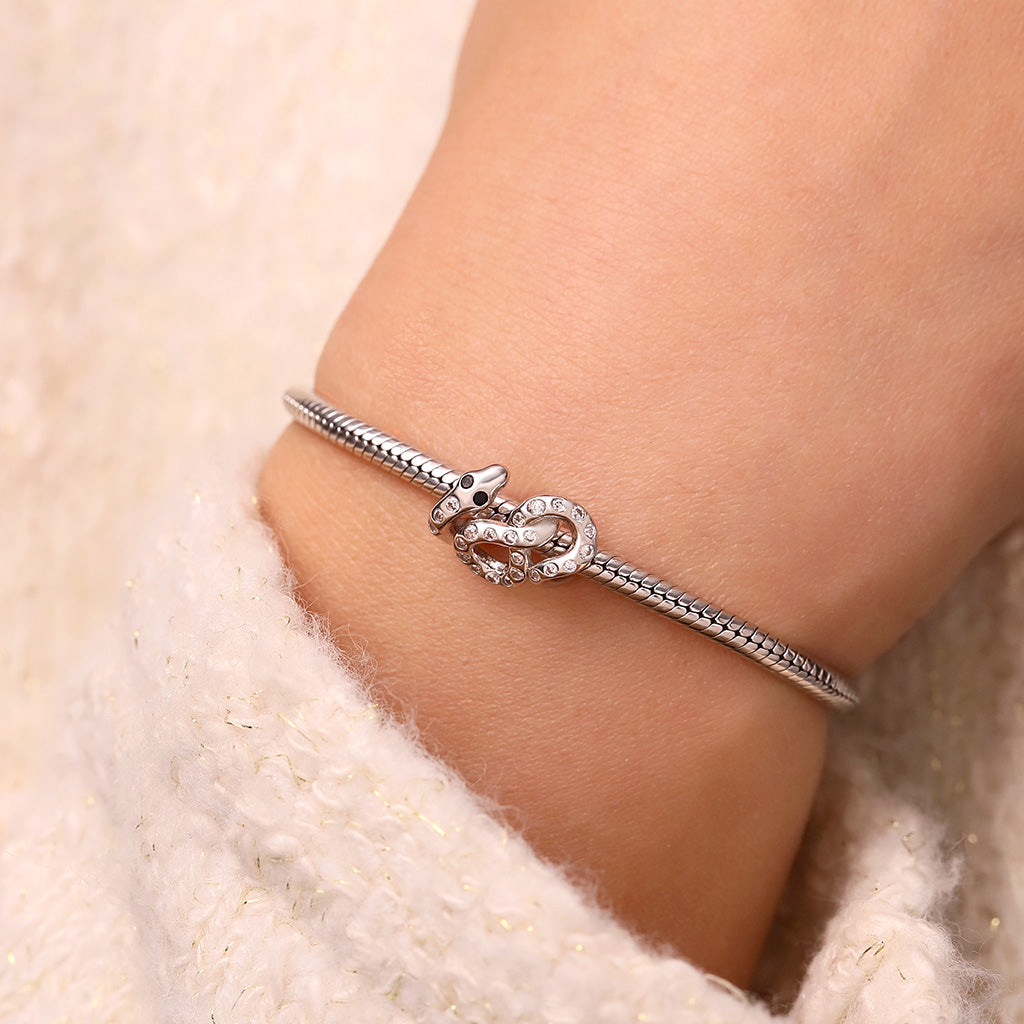 Gnoce White Snake White Diamond Charm Platinum-plated Silver Blend_5