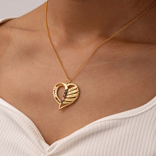 Gnoce MOM Heart Memory Necklace with 1-6 Birthstones_6