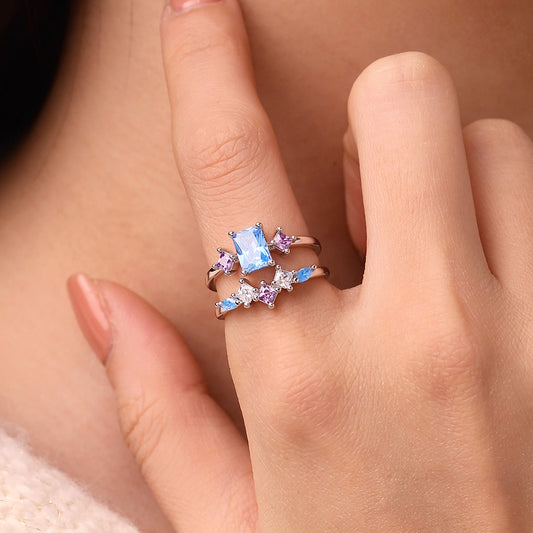 Gnoce Rectangular-cut Aquamarine Multicolor Sapphire Wedding Ring Set_5