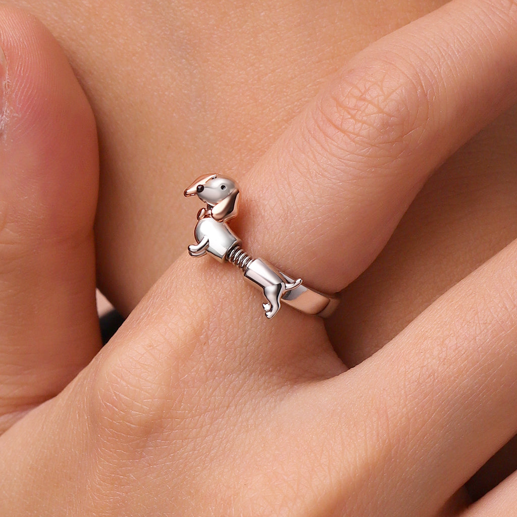 Gnoce Spoof Spring Dachshund Adjustable Ring_5