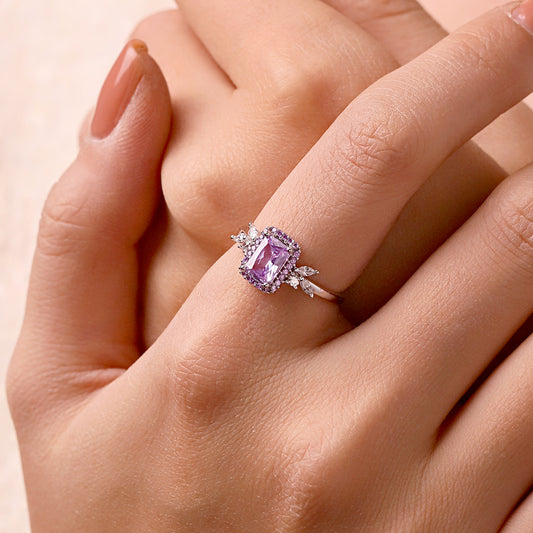 Gnoce Square-Cut Amethyst Diamond Leaf Ring_5