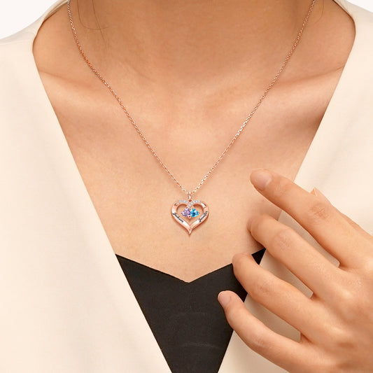 Gnoce Simple Heart Necklace with 2 Birthstones_7