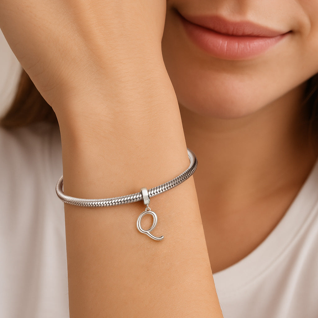 Gnoce "My Queen" Letter Q 925 Sterling Silver Dangling Charm Great for Bracelet, Choker, Necklace_3