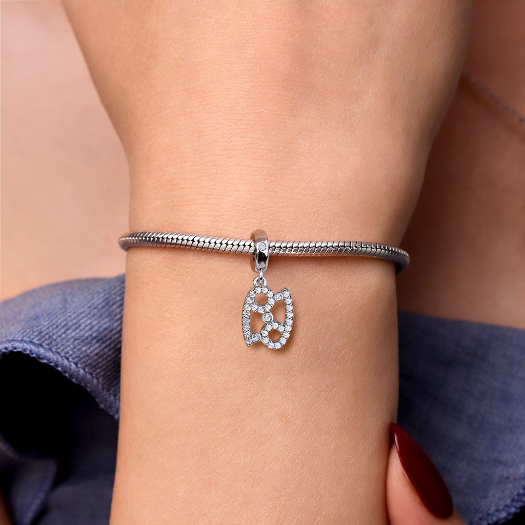 Gnoce "Enjoy the Shines" S925 Sterling Silver Cancer Charm Zodiac Sign Pendant With Cz For Bracelet_3
