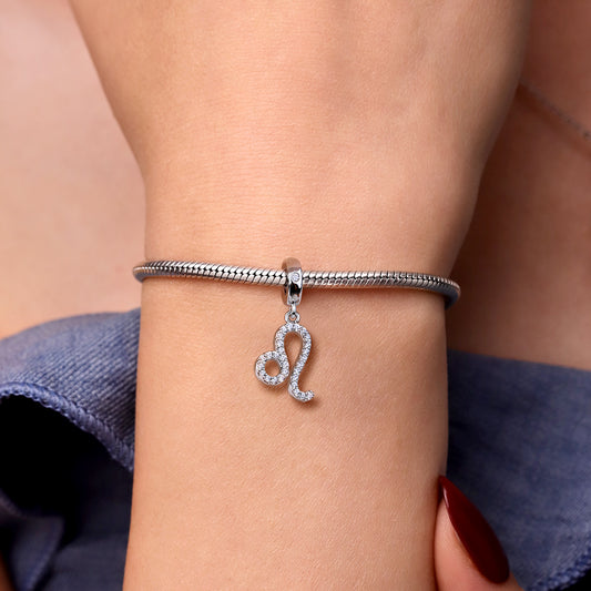 Gnoce "I Think of You" 925 Sterling Silver Leo Charm Zodiac Sign Pendant With Cz For Bracelet_3
