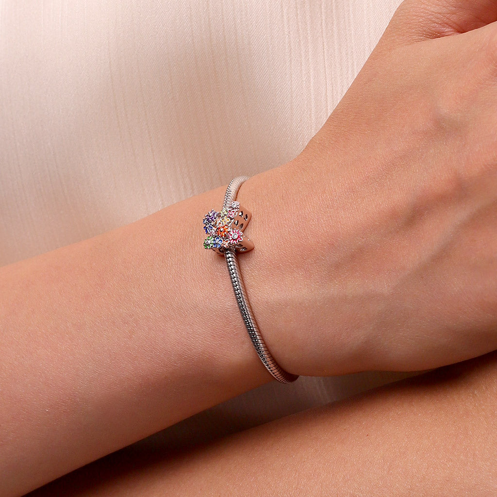 Gnoce Mother & Daughter Butterfly Flower Charm Platinum-plated Silver Blend_5
