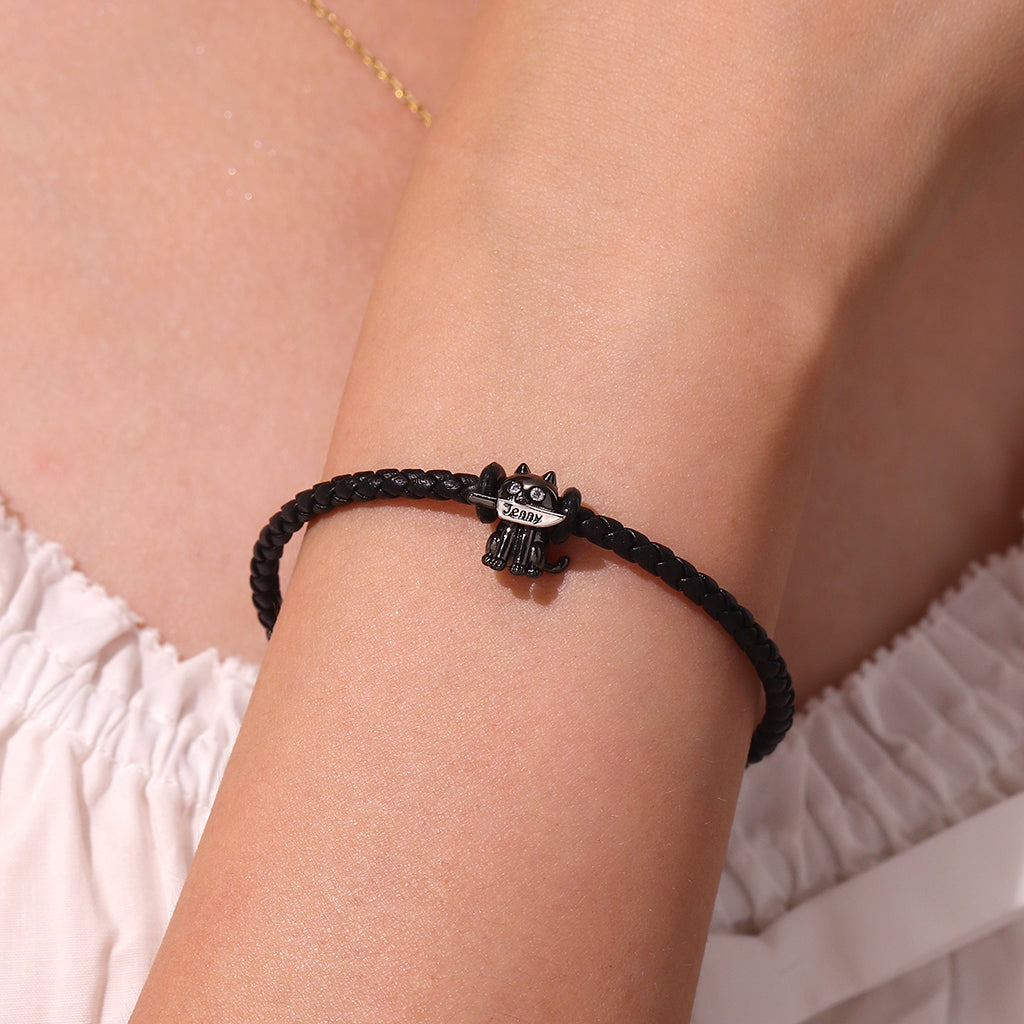 Gnoce Black Threaded Snap Basic Bracelet with 2 Pieces of Stoppers_5