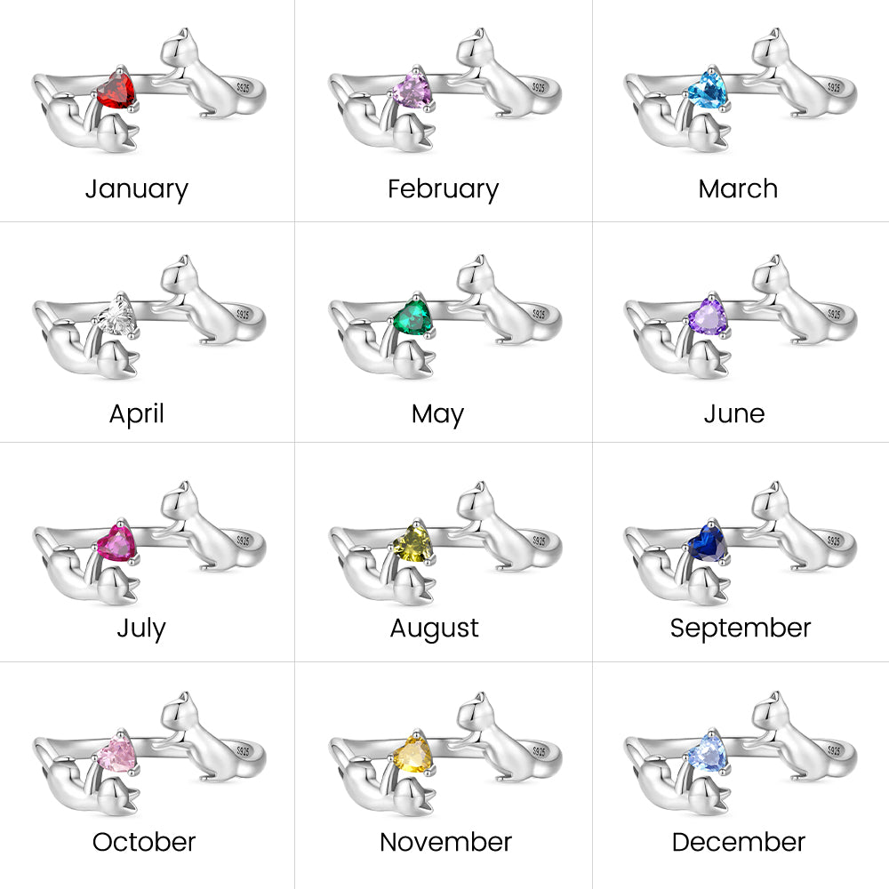 Gnoce Cat Playing Open Birthstone Ring_5