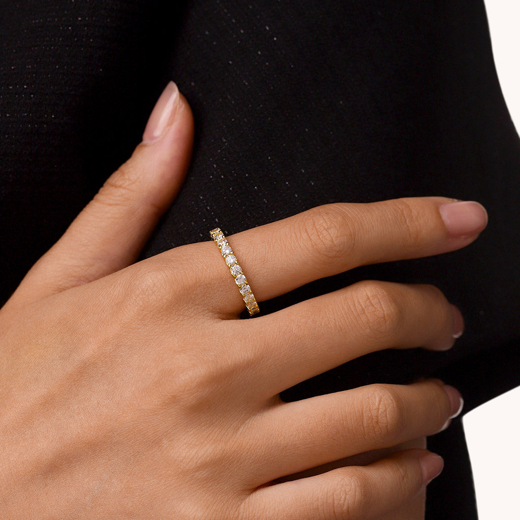 Gnoce 14K/10K Solid Gold Micro Pave Moissanite Eternity Ring_4