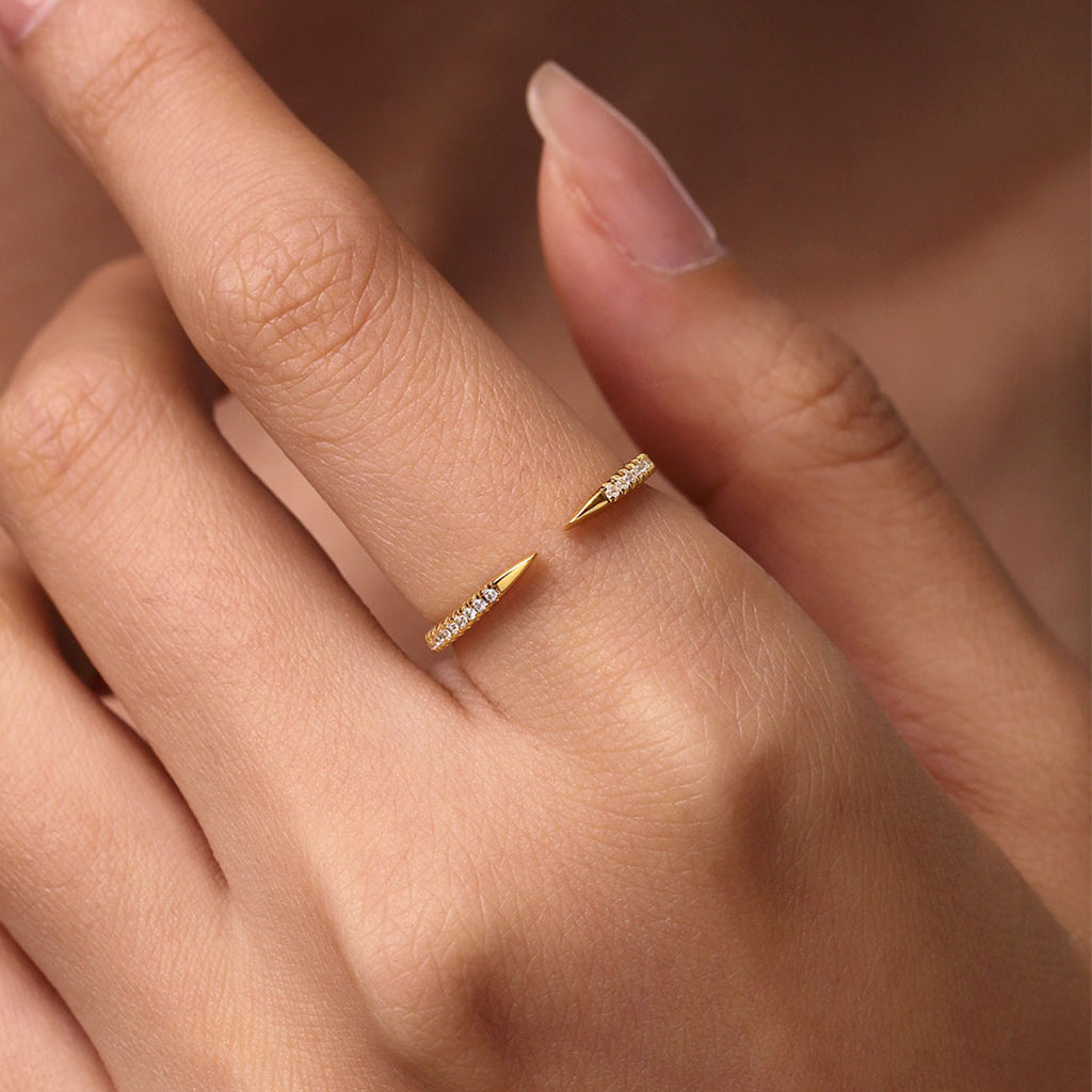 Gnoce 14K/10K Solid Gold Moissanite Open Cuff Claw Ring_4