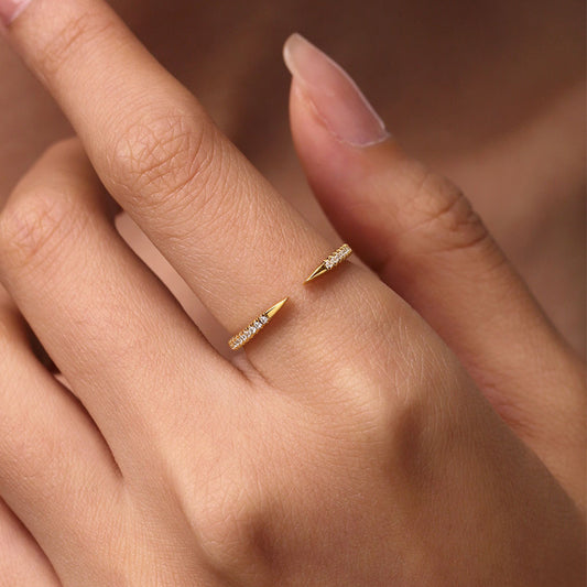 Gnoce 14K/10K Solid Gold Moissanite Open Cuff Claw Ring_4