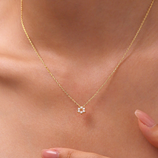 Gnoce 14K/10K Solid Gold Moissanite Hexagram Necklace_4
