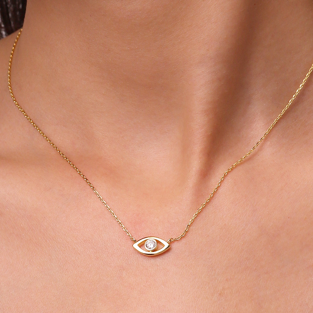 Gnoce 14K/10K Solid Gold Moissanite Evil Eye Necklace_5