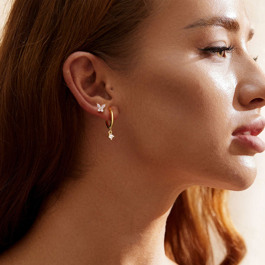 Gnoce 14K/10K Solid Gold Moissanite Butterfly Stud Earrings_4