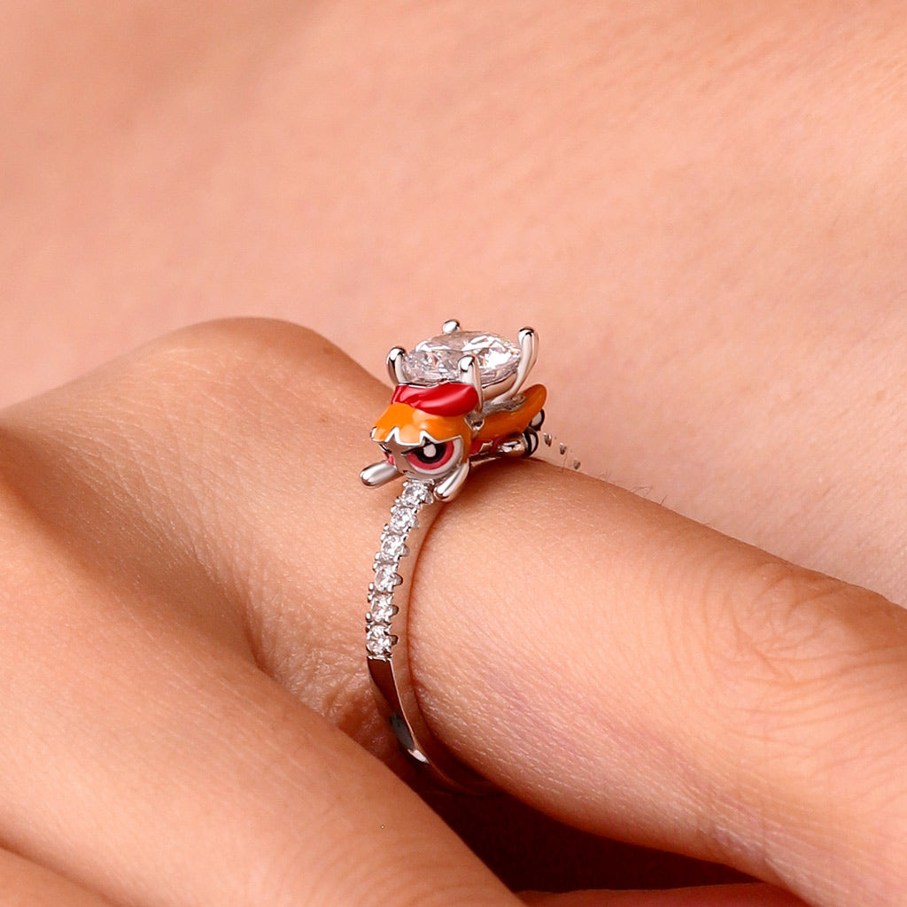 The Powerpuff Girls Blossom Embraces Moissanite Round Cut Ring_5