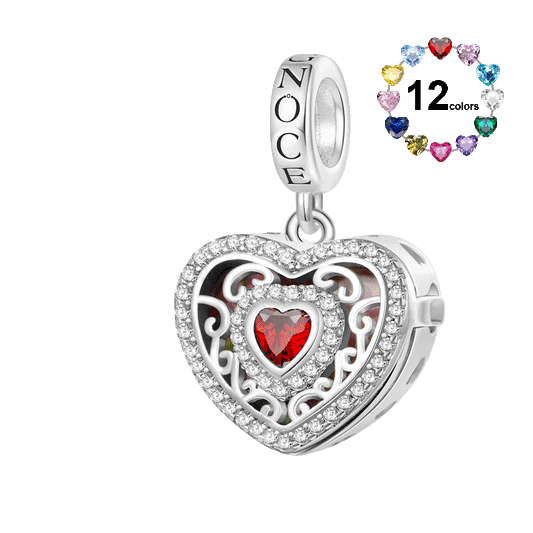 Gnoce Personalized Photo Hollow Heart Birthstone Pendant Dangle Charm_2