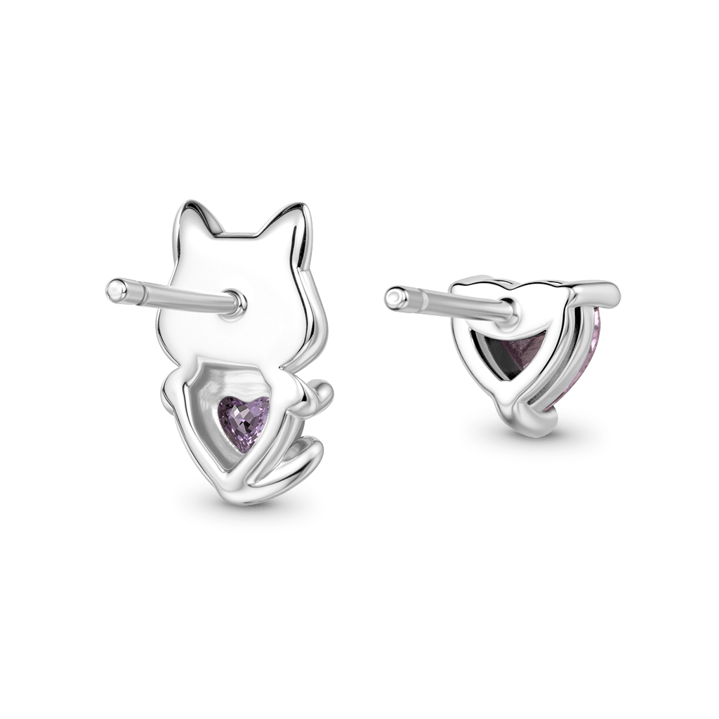 Gnoce Pet Cat Embrace Love Stud Earrings Platinum-plated Silver Blend_4