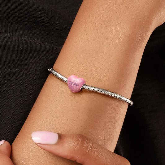 Gnoce Heart-shaped Glitter Pink Enamels Engravable Charm_3