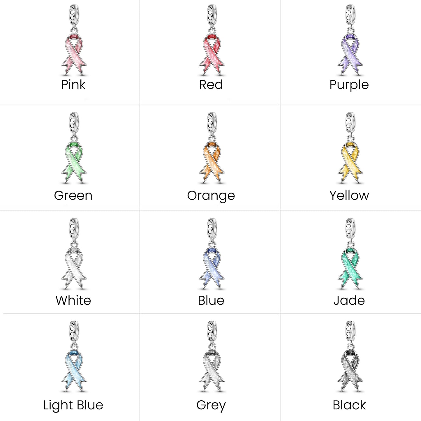 Gnoce Disease Awareness Customizable Ribbon Charm Platinum-plated Silver Blend_6