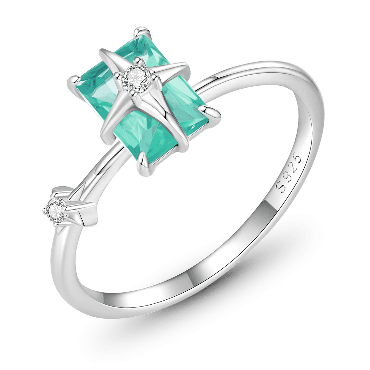 Gnoce Starburst Green Crystal Solitaire Ring_4