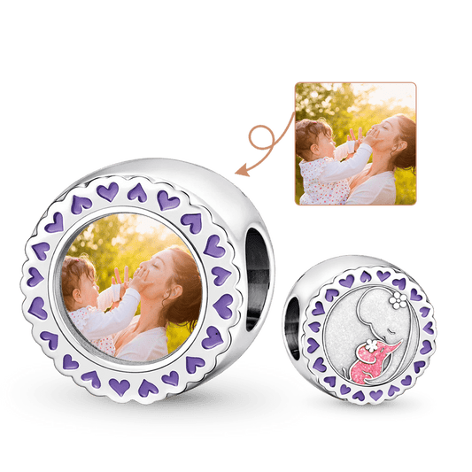 Gnoce Mother's Day Big & Small Elephant Personalized Photo Charm_2