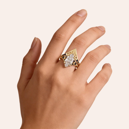 Gnoce Filigree Marquise-cut Engagement Ring Set_4