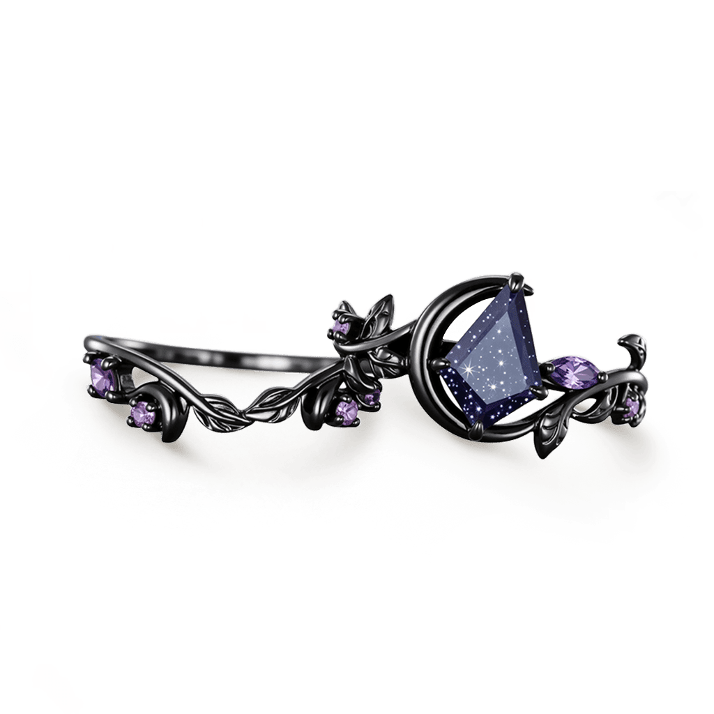 Gnoce Gothic Nature Crescent Moon Engagement Ring Set_4