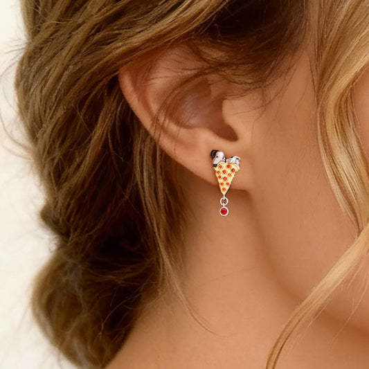 Gnoce Peanuts Snoopy Pizza Stud Earrings_2