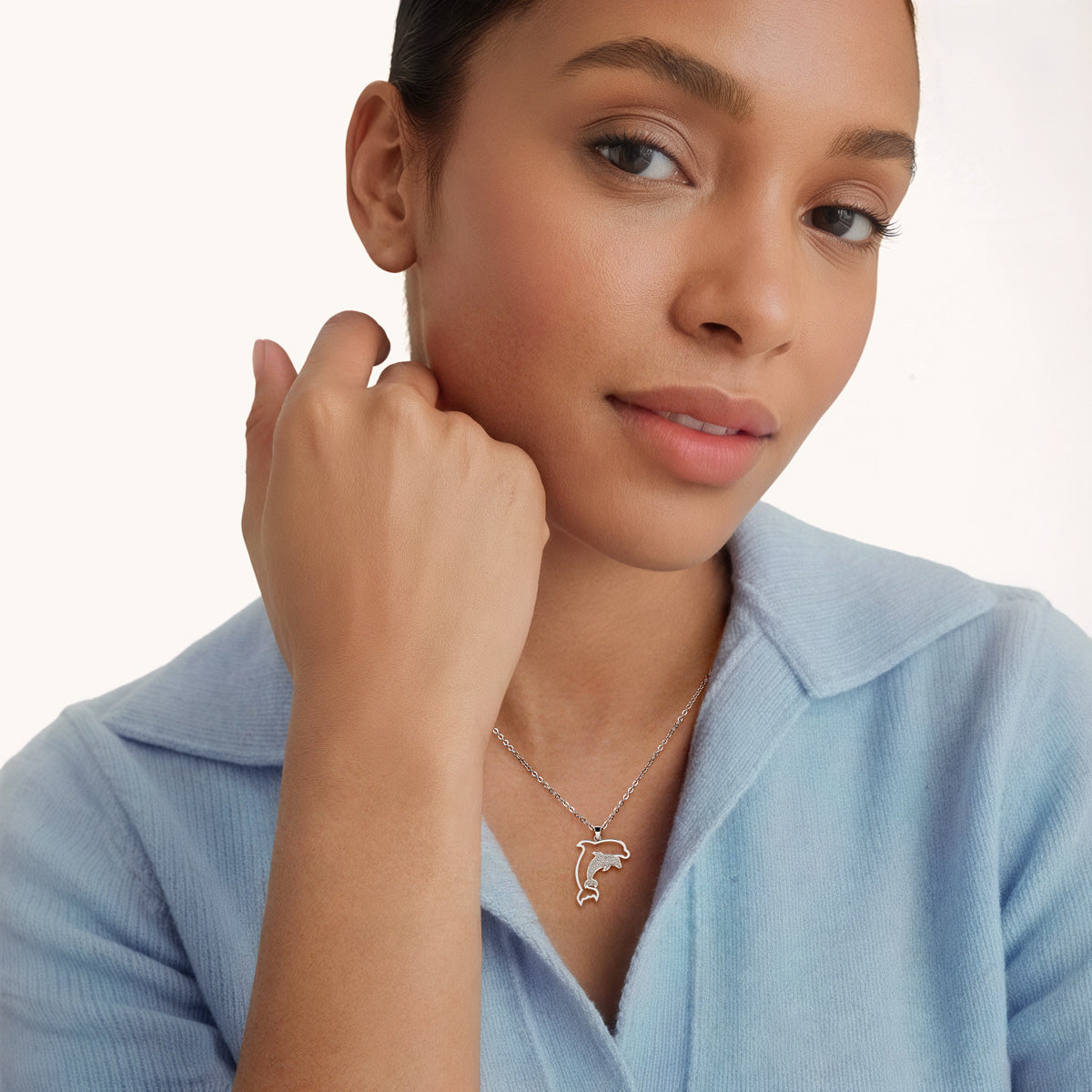 Gnoce Dolphin Necklace Mother & Baby Dolphin Pendant with Customizable Birthstone_6