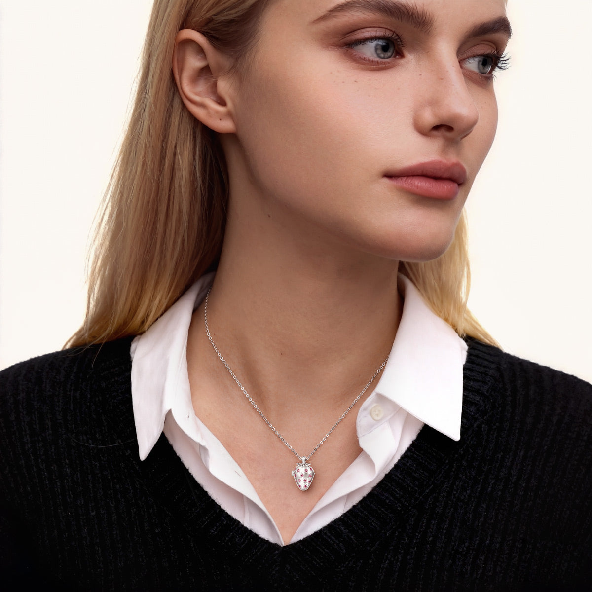 Gnoce Custom Strawberry Photo Locket Necklace with Birthstone & Personalized Inscription_3