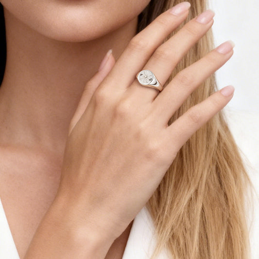 Gnoce Custom Compass Heart Birthstone Signet Ring_2