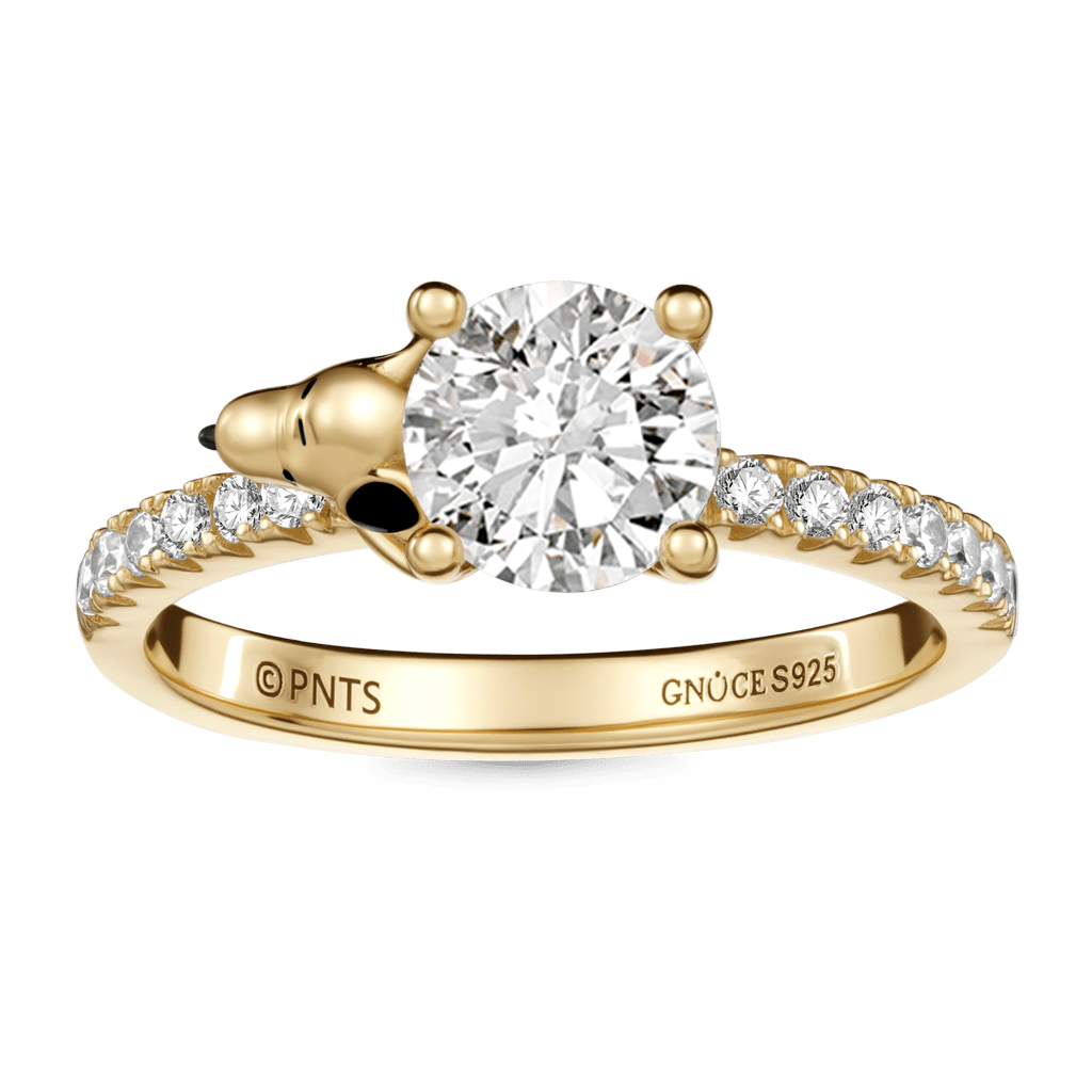 Gnoce Peanuts Snoopy Carrying Moissanite Round Cut Ring_4