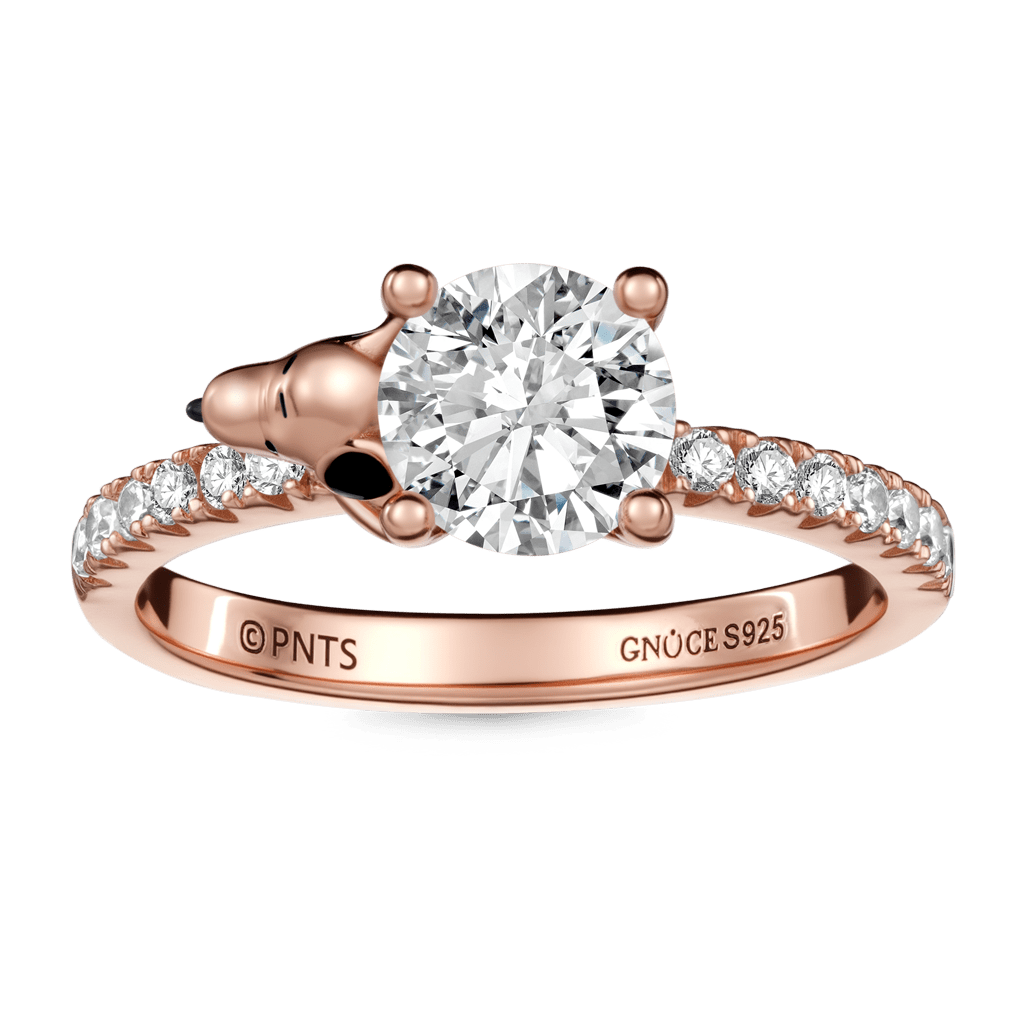 Gnoce Peanuts Snoopy Carrying Moissanite Round Cut Ring_4