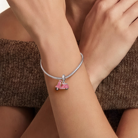 Gnoce Pink Motorcycle Charm Platinum-plated Silver Blend_2