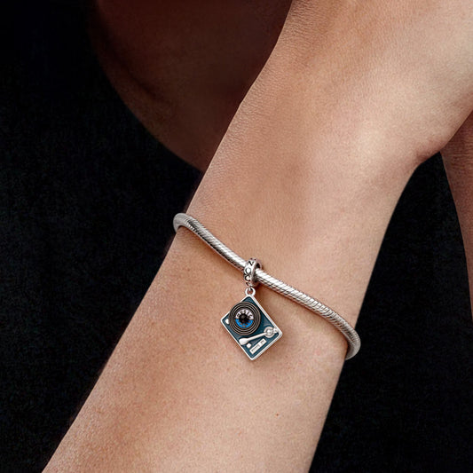 Gnoce Rotatable Vinyl Records Engravable Charm Platinum-plated Silver Blend_3