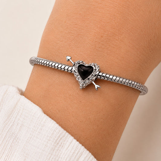 Gnoce Heart-shaped Meteorite Arrowhead Charm Platinum-plated Silver Blend_3