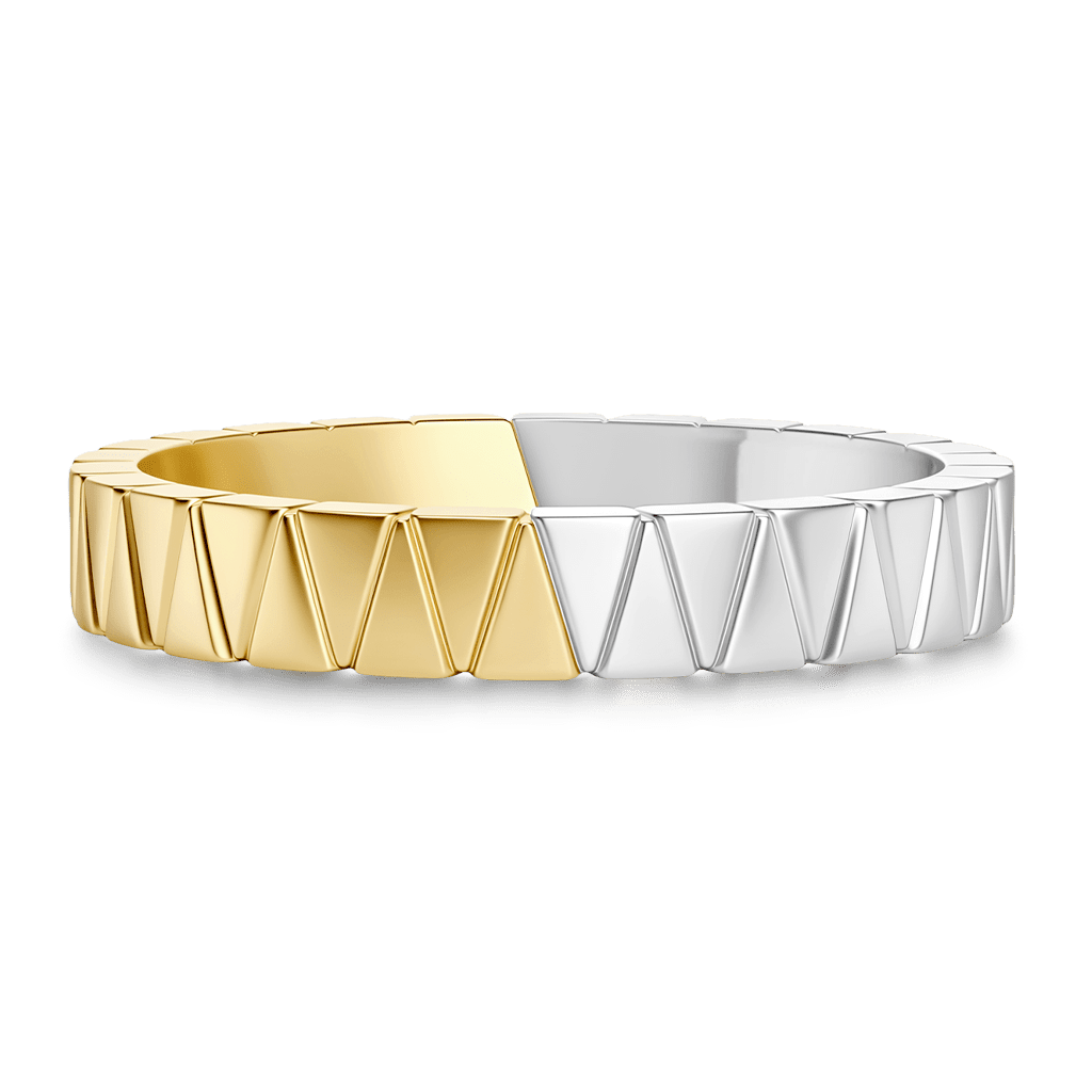Gnoce Half Gold Half Silver Triangle Faceted Geometric Ring_6