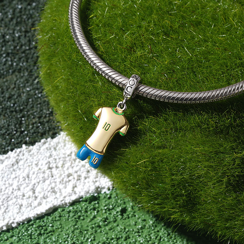 Gnoce Brazilian Soccer Star Jerseys Charm Platinum-plated Silver Blend_6