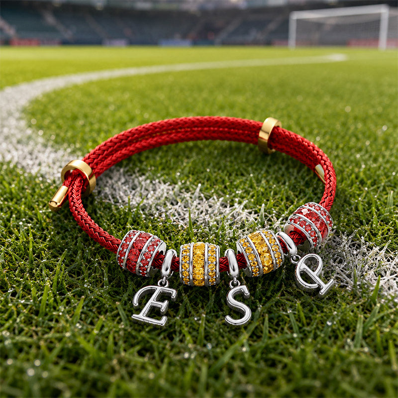 Gnoce Spanish Style Red Yellow Bead Charm Bracelet For Soccer Fans_4