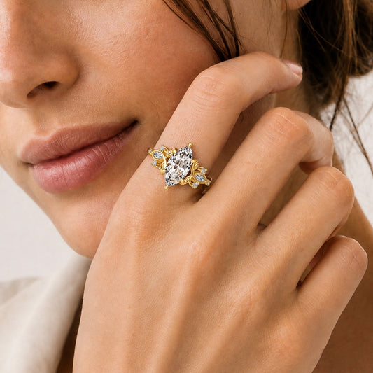 Gnoce Vintage Floral Marquise Cut Engagement Ring_2
