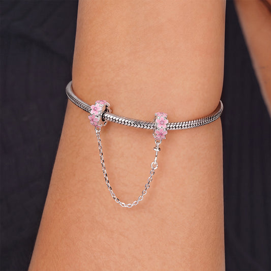 Gnoce Cherry Blossom Safety Chain Charm Platinum-plated Silver Blend_2