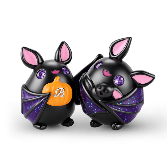 Gnoce Halloween Cute Bat Initial Engravable Bead Platinum-plated Silver Blend_2