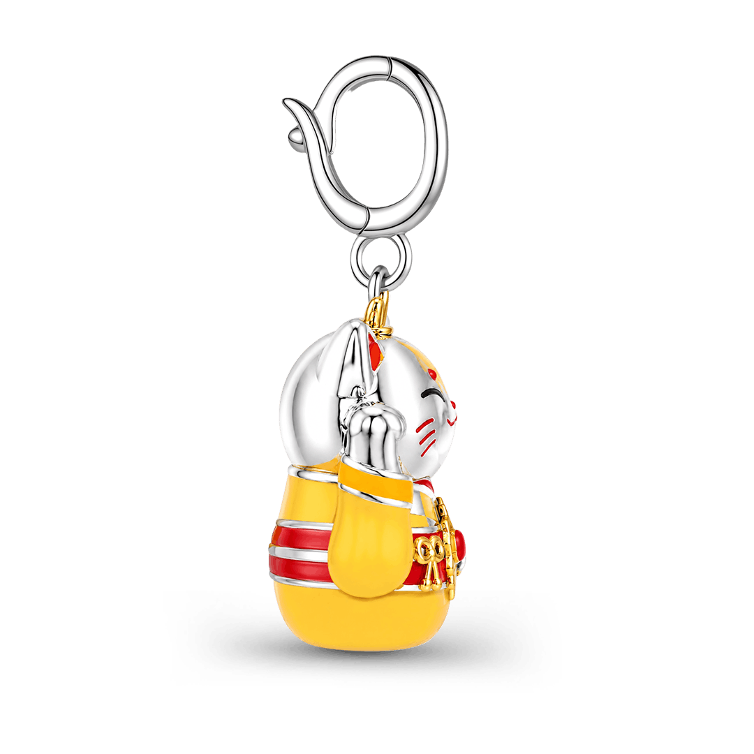 Gnoce Yellow Kimono Lucky Cat Clasp Dangle Charm Platinum-plated Silver Blend_6
