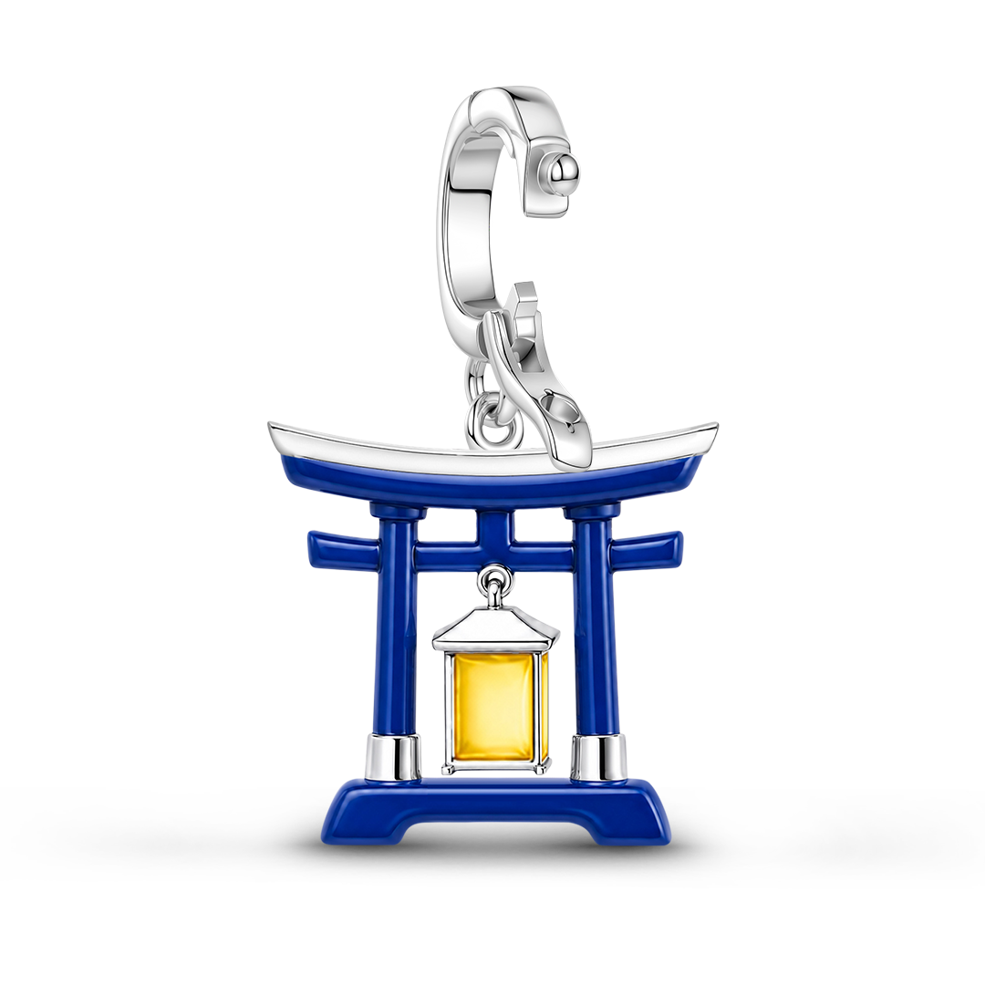 Gnoce Glow In Dark Japanese Torii Gate Lantern Clasp Dangle Charm Platinum-plated Silver Blend_7