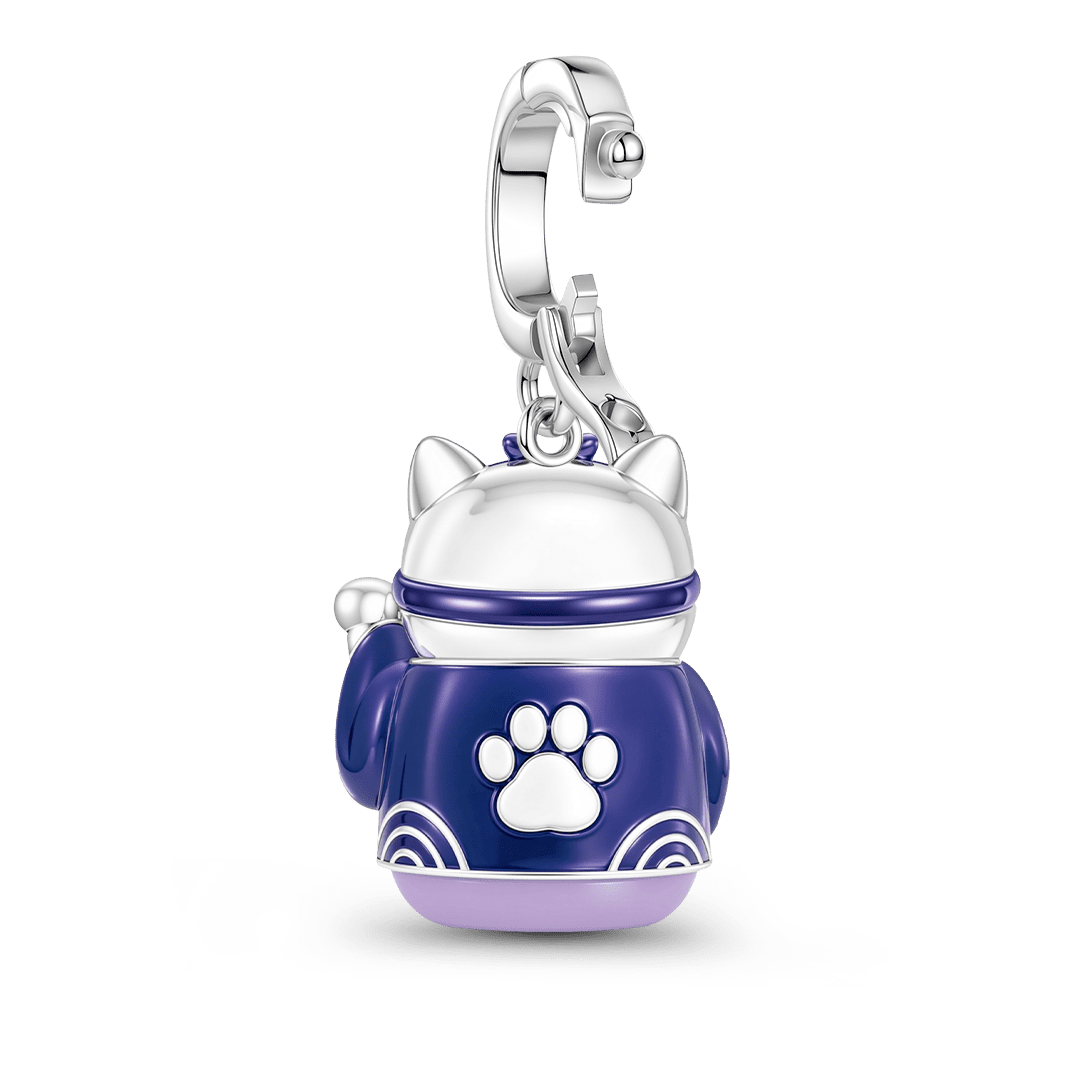 Gnoce Glow In Dark Japanese Purple Lucky Cat Clasp Dangle Charm Platinum-plated Silver Blend_7