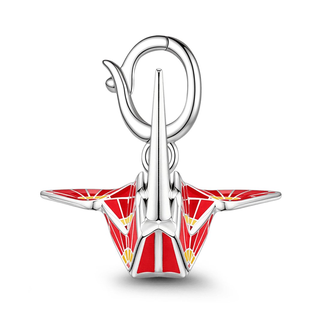 Gnoce Japanese Red Origami Crane Clasp Dangle Charm Platinum-plated Silver Blend_6