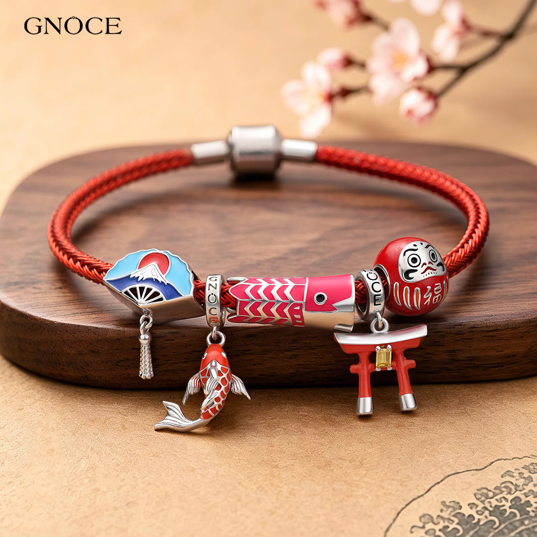 Gnoce Japanese Style Multi‑charm Dangle Charm Bracelet Platinum‑plated Silver Blend_6
