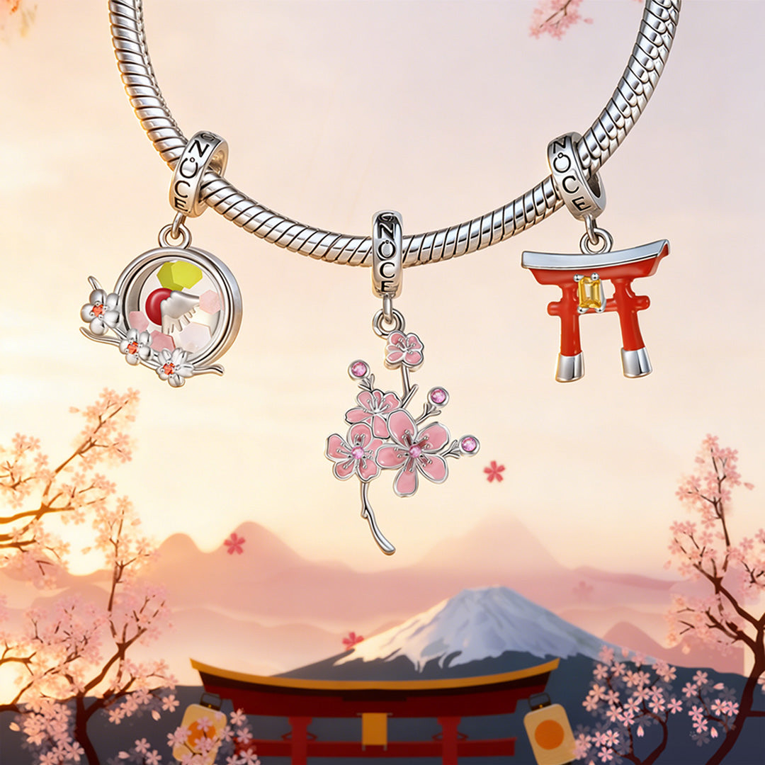 Gnoce Japanese Sakura Torii Gate Multi‑charm Dangle Charm Bracelet Platinum‑plated Silver Blend_5