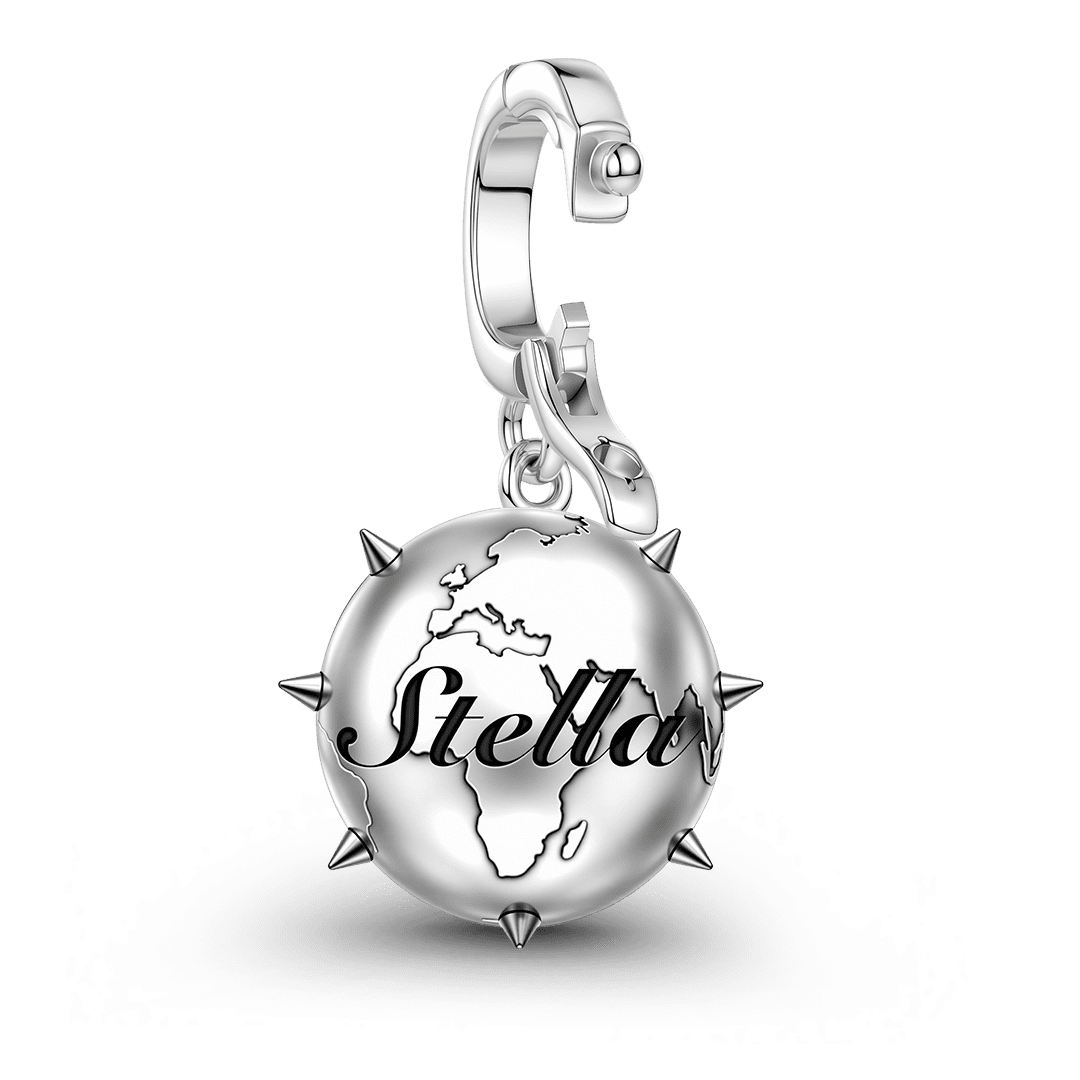 Gnoce British Punk Engravable Spiked World Globe Clasp Dangle Charm Platinum‑plated Silver Blend_7